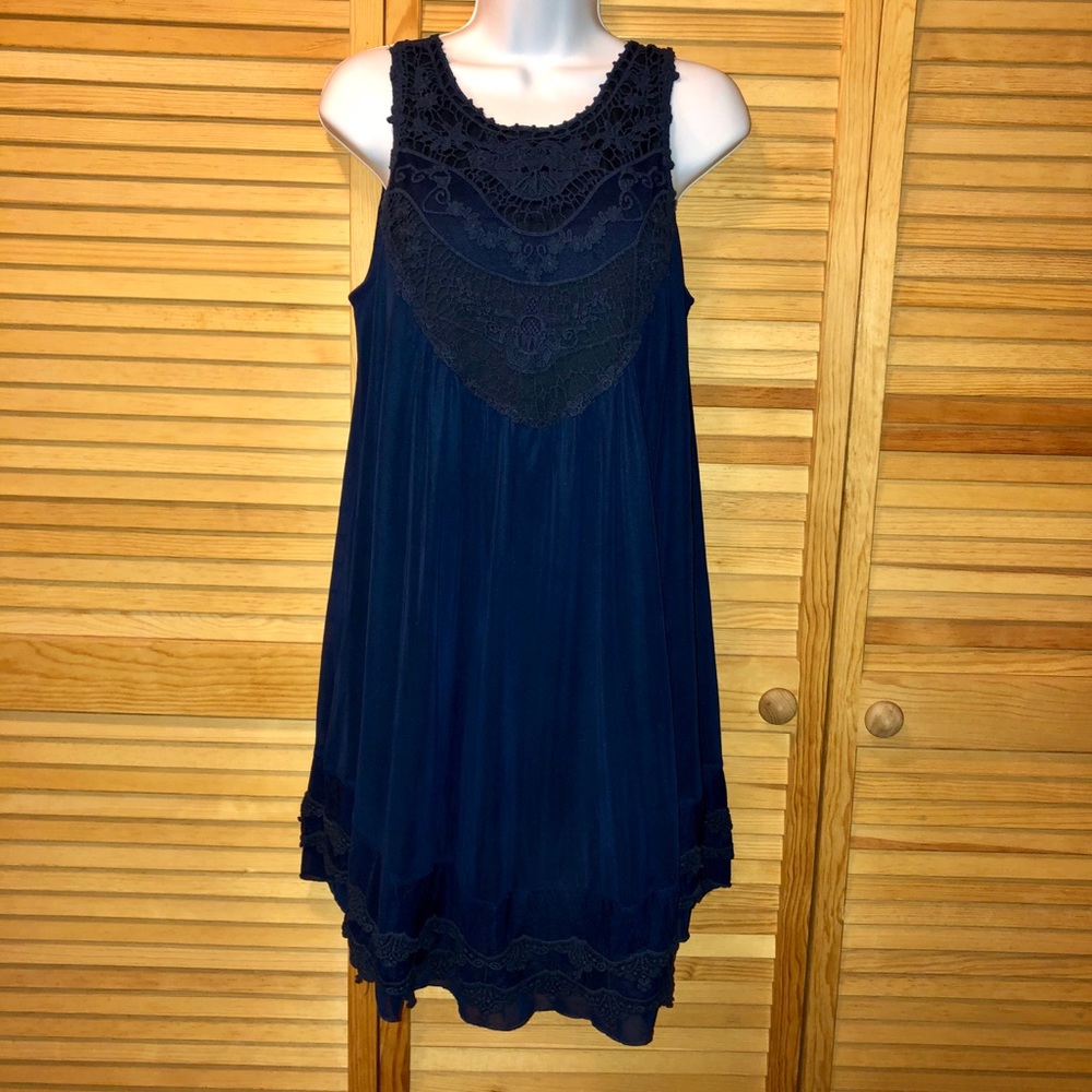 Altar'd State Navy Crochet Trim Sleeveless Dress